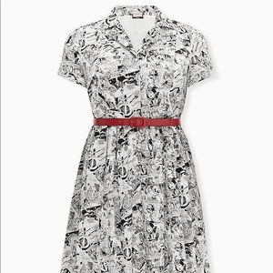 MARVEL COMIC PRINT B&W BELTED SWING DRESS SZ 20